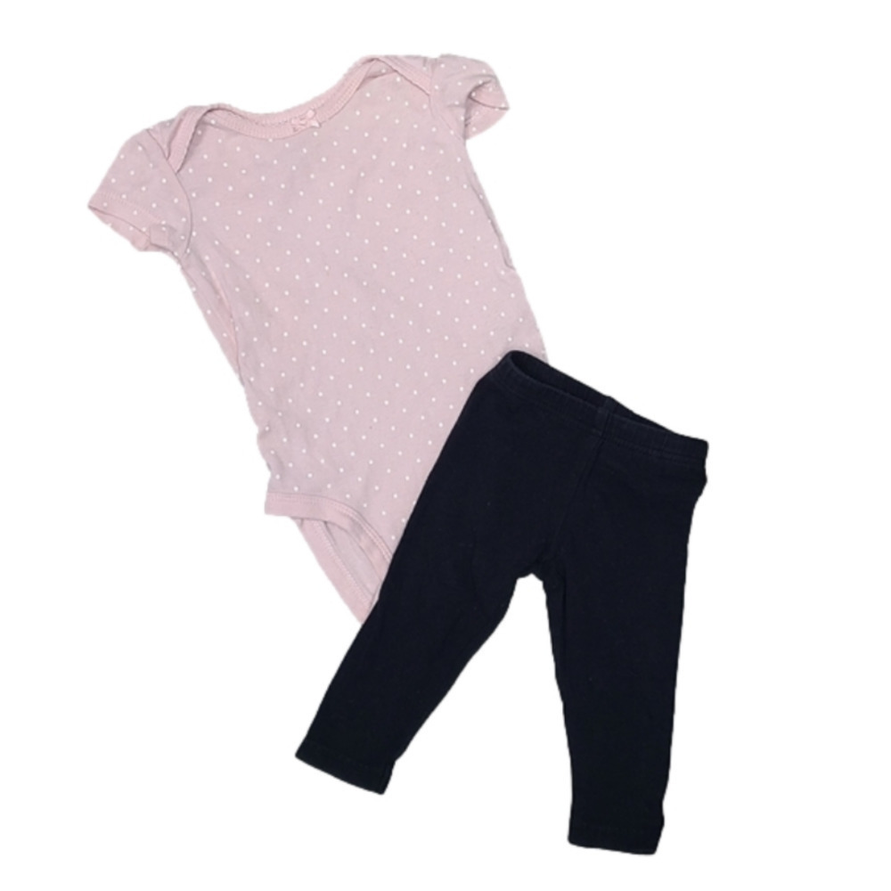 2 Piece set of Carter's Basics - pink polka dot onesie black leggings - size 3m